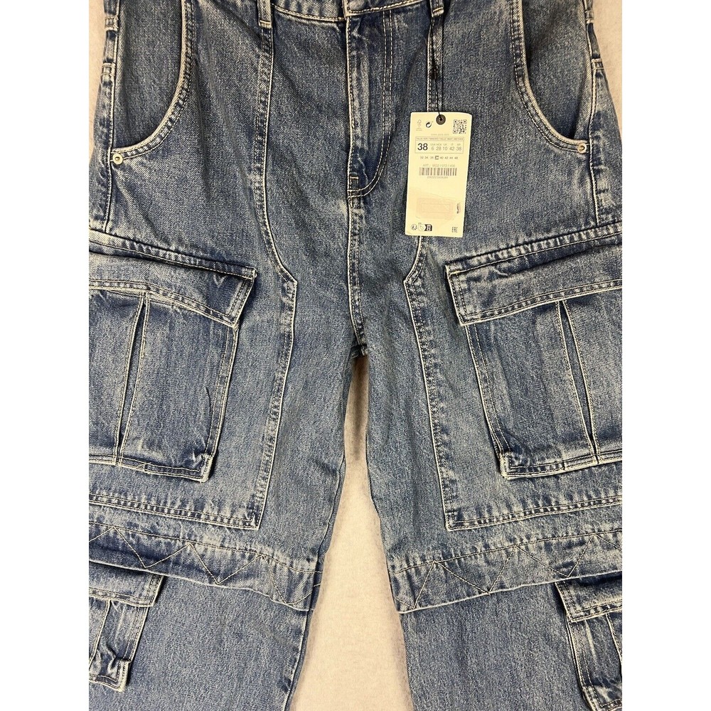 Zara Light Blue Wide-Leg Cargo Jeans - Picture 4 of 14